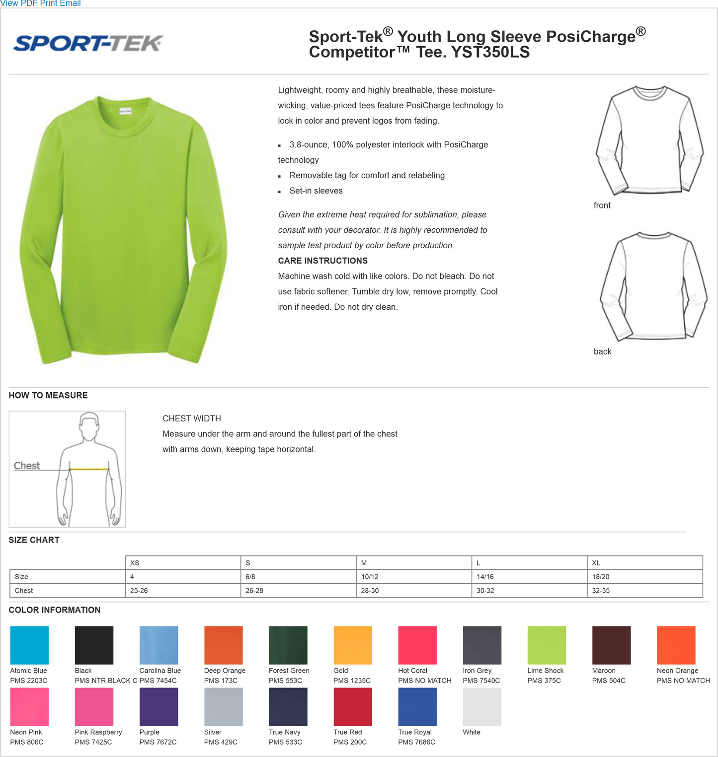 JUNIOR CLASS ITEM - YST350LS Sport-Tek® Youth Long Sleeve PosiCharge® Competitor™ Tee