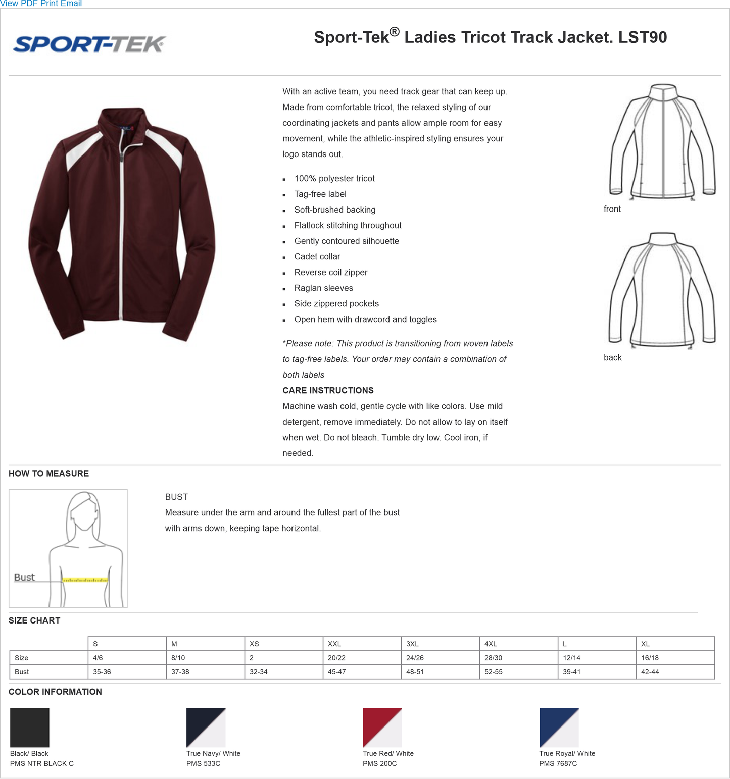 LST90 Sport-Tek® Ladies Tricot Track Jacket