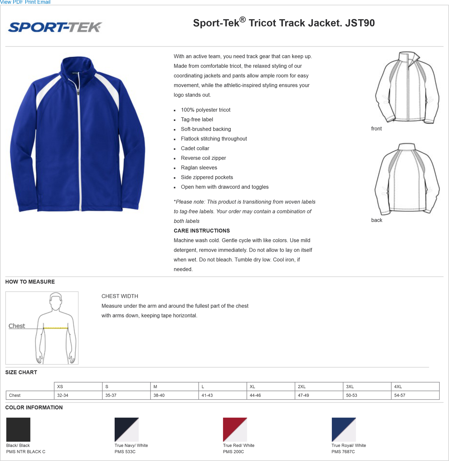 JST90 Sport-Tek® Tricot Track Jacket