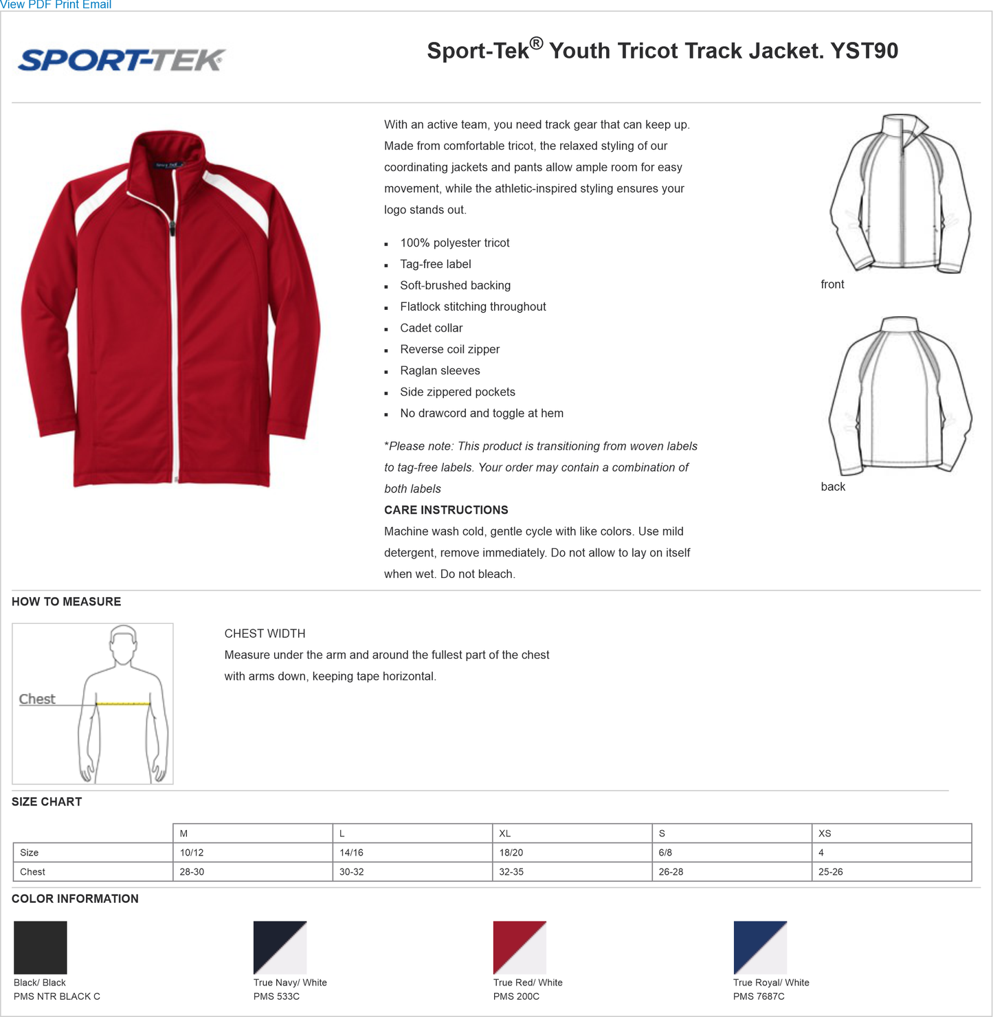 YST90 Sport-Tek® Youth Tricot Track Jacket