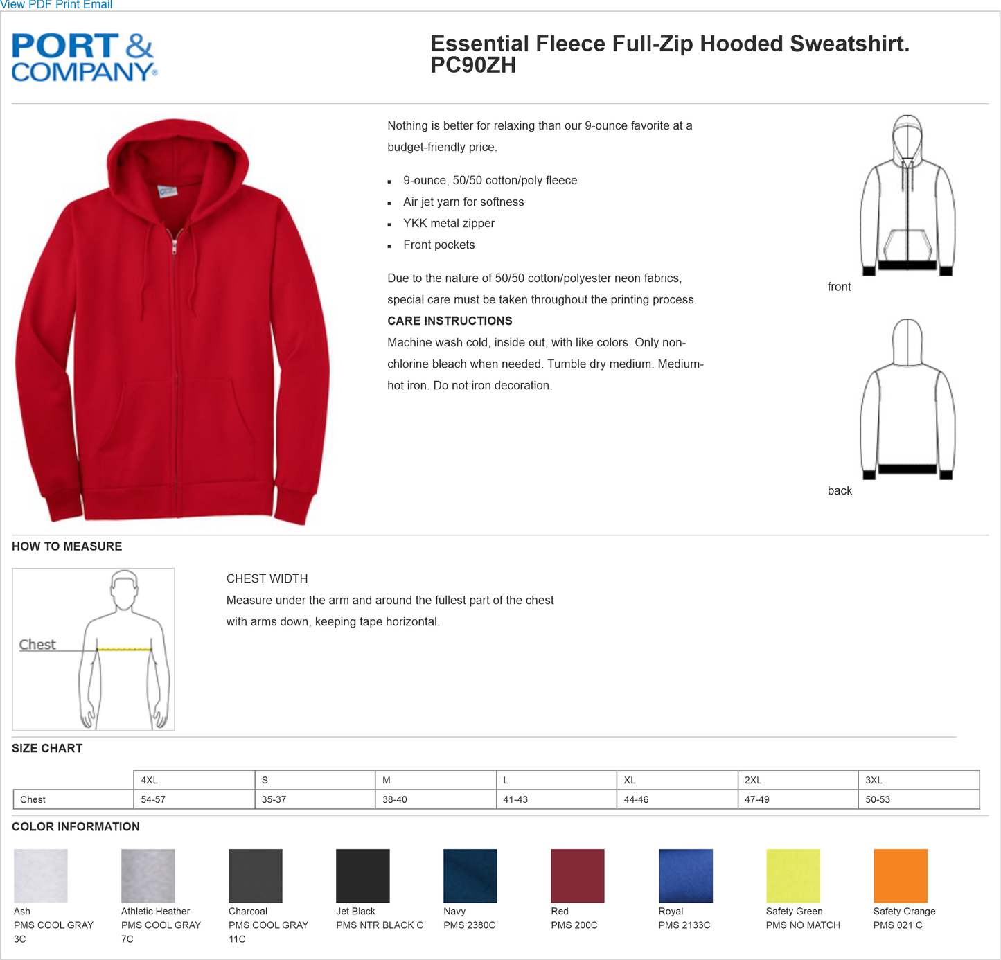 PC90ZH Port & Company® Essential Fleece Full-Zip Hooded Sweatshirt