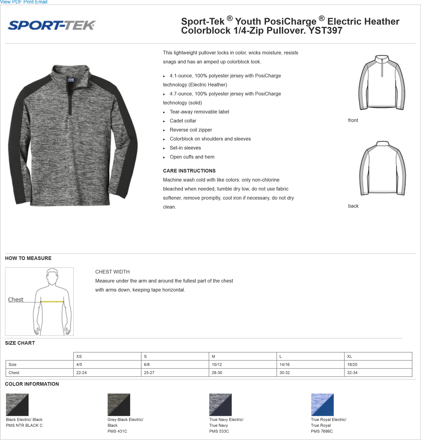 YST397 Sport-Tek ® Youth PosiCharge ® Electric Heather Colorblock 1/4-Zip Pullover