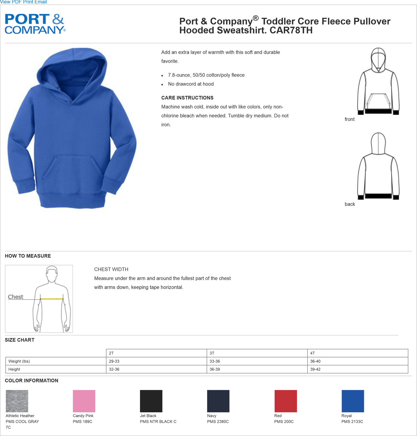 CAR78TH Port & Company® Toddler Core Fleece Pullover Hooded Sweatshirt